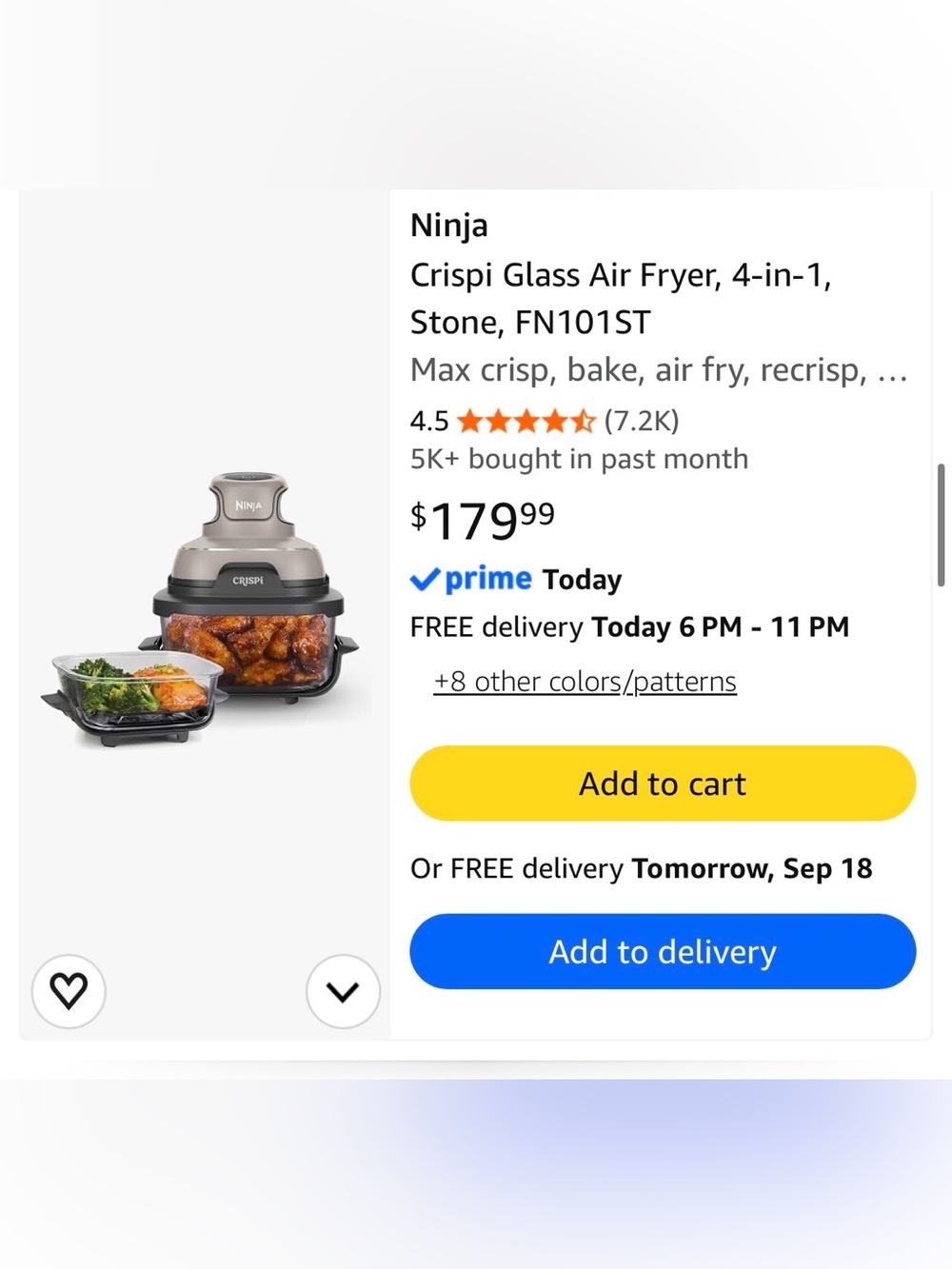 BRAND NEW IN BOX Ninja Crispi Glass Air Fryer in Stone Gray